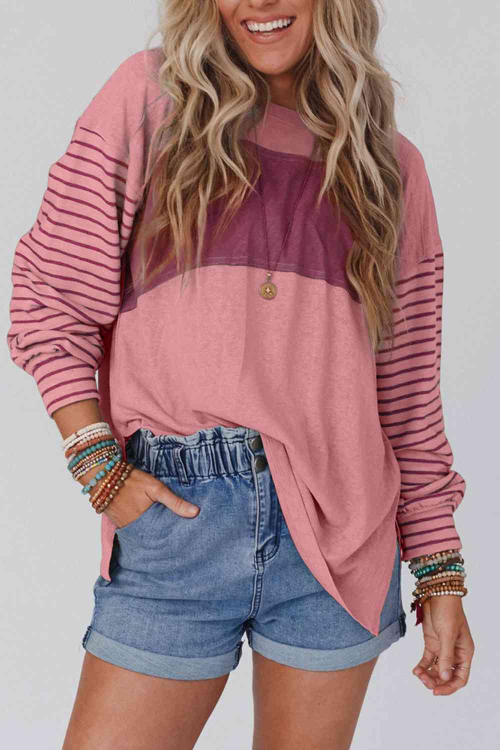 swvws Striped Round Neck Long Sleeve T-Shirt