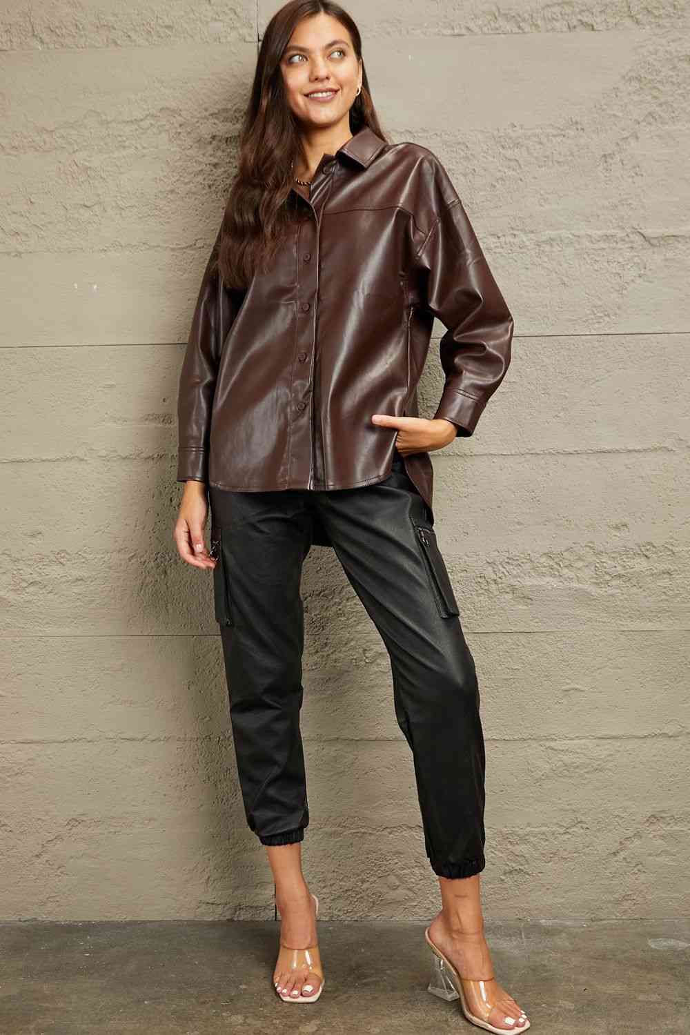 swvws e.Luna Vegan Leather Button Down Shirt