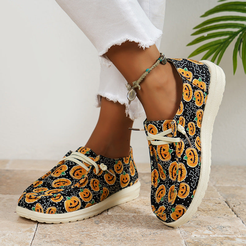 swvws - Black Casual Patchwork Printing Round Comfortable Shoes