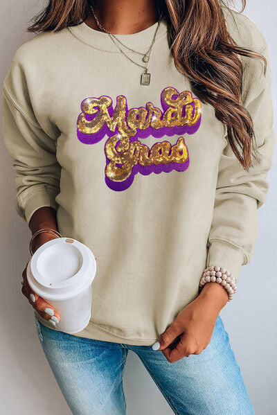 swvws Letter Graphic Sequin Round Neck Sweatshirt