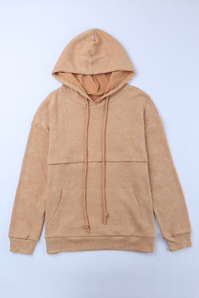 swvws Waffle-Knit Drawstring Kangaroo Pocket Hoodie