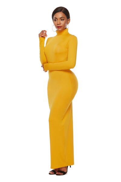 swvws Mock Neck Long Sleeve Maxi Slim Dress