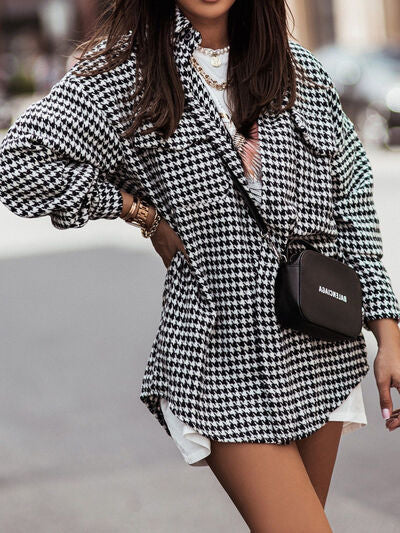 swvws Houndstooth Button Up Dropped Shoulder Jacket