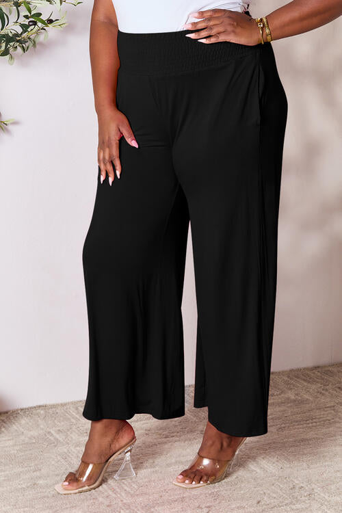 swvws Double Take Full Size Smocked Wide Waistband Wide Leg Pants