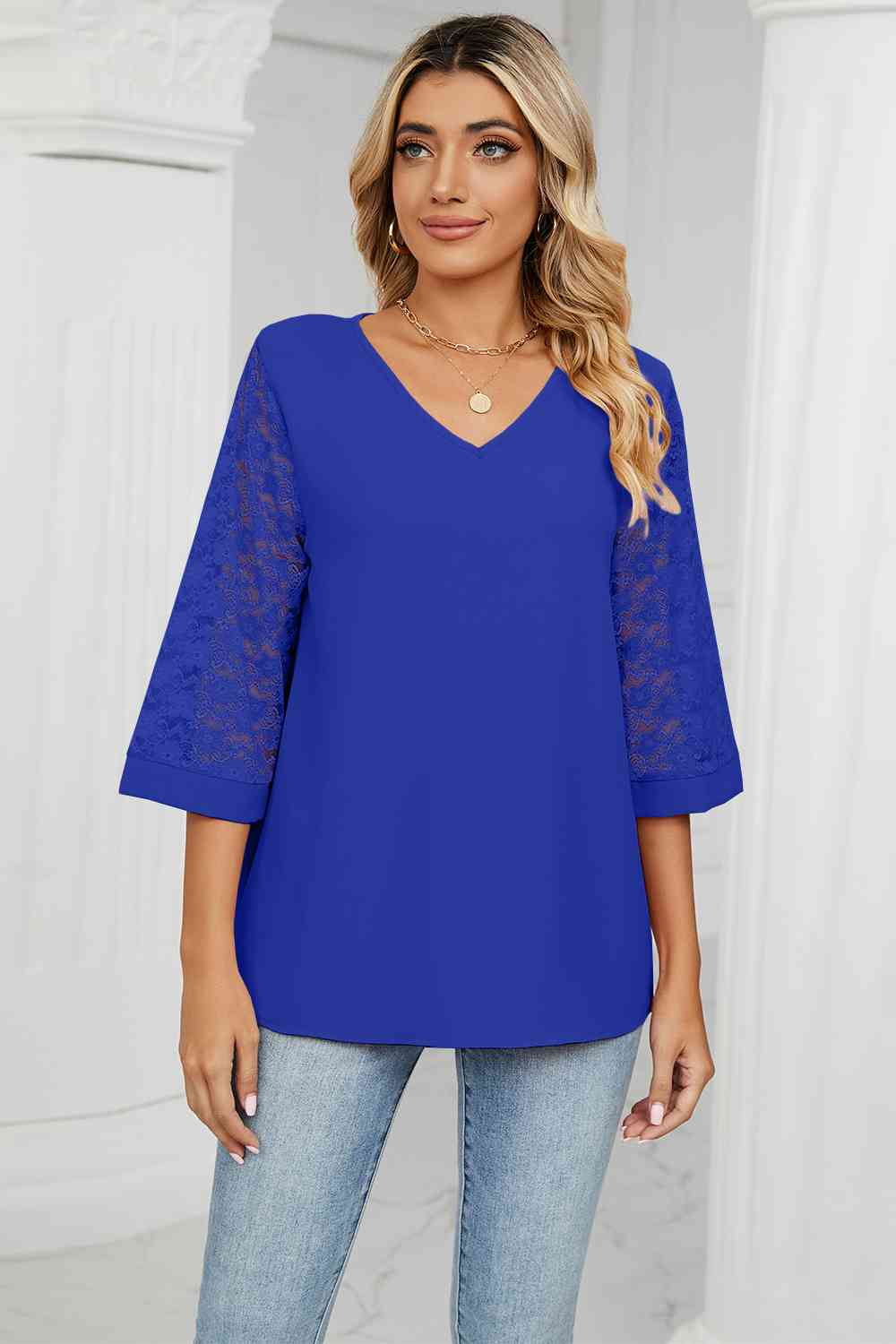 swvws V-Neck Three-Quarter Sleeve Top