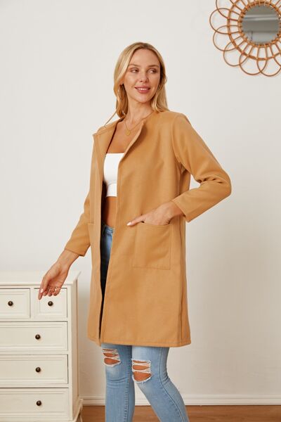 swvws Open Front Pocketed Long Sleeve Coat