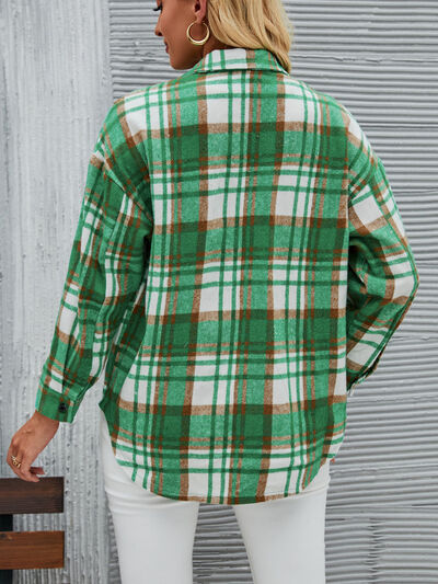 swvws Plaid Pocketed Button Up Dropped Shoulder Jacket