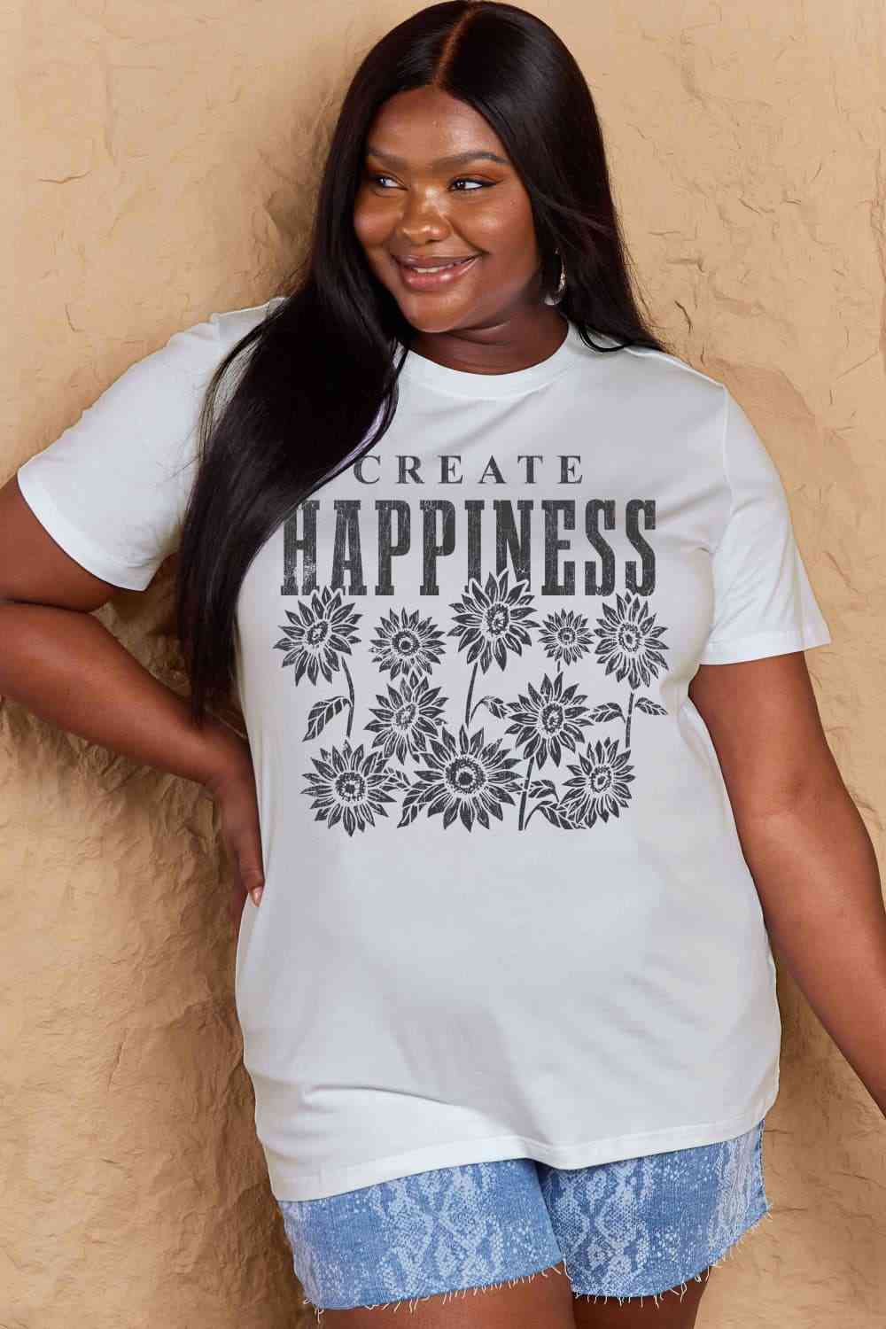 swvws Simply Love Full Size CREATE HAPPINESS Graphic Cotton T-Shirt