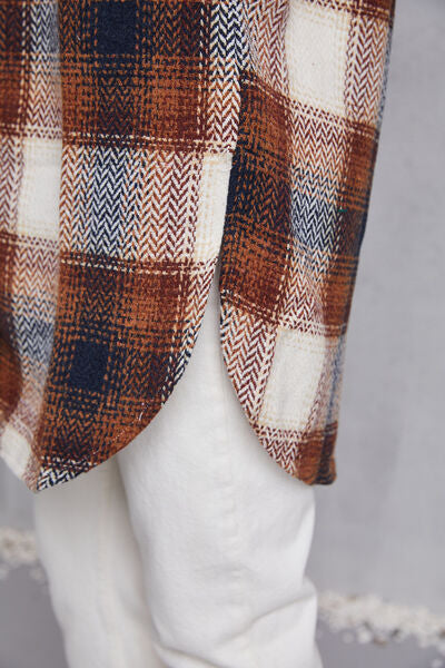 swvws Plaid Button Up Dropped Shoulder Coat with Pockets