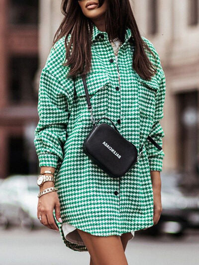 swvws Houndstooth Button Up Dropped Shoulder Jacket