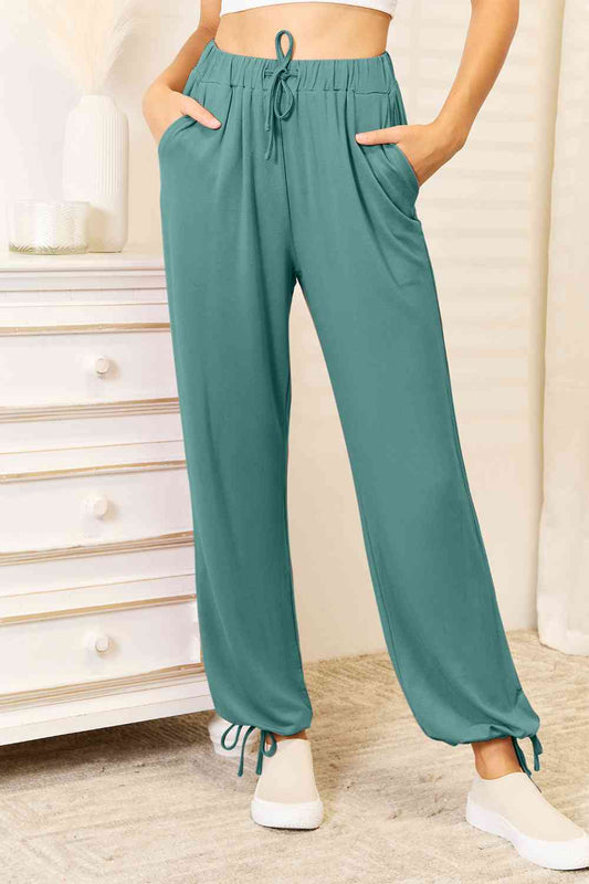 swvws Basic Bae Full Size Soft Rayon Drawstring Waist Pants with Pockets