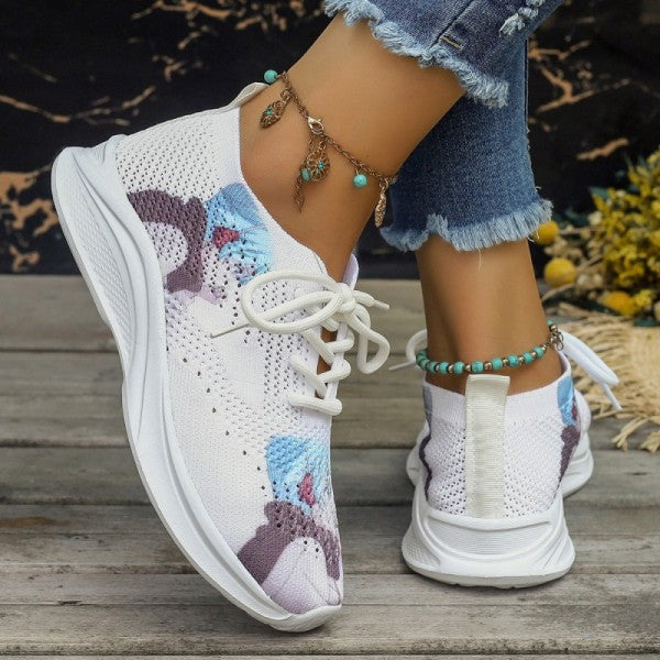 swvws - White Casual Sportswear Daily Frenulum Printing Round Mesh Breathable Comfortable Out Door Shoes