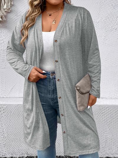 swvws Plus Size Button Up Long Sleeve Cardigan