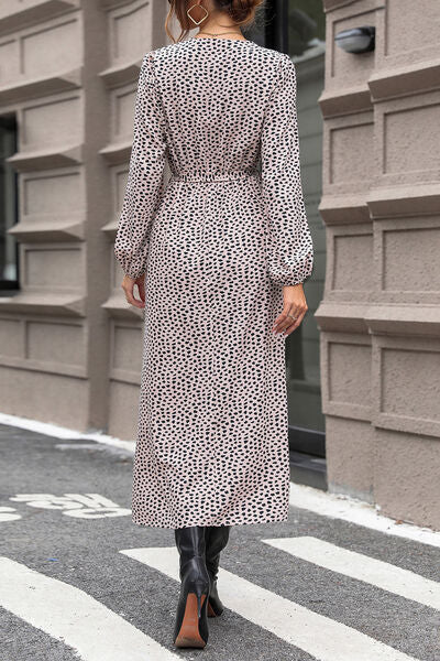 swvws Slit Printed Surplice Balloon Sleeve Dress