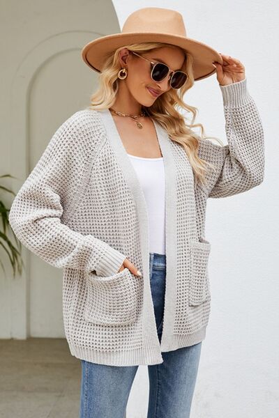 swvws Open Front Raglan Sleeve Pocketed Cardigan