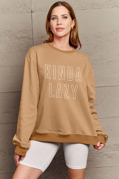 swvws Simply Love Full Size KINDA LAZY Round Neck Sweatshirt