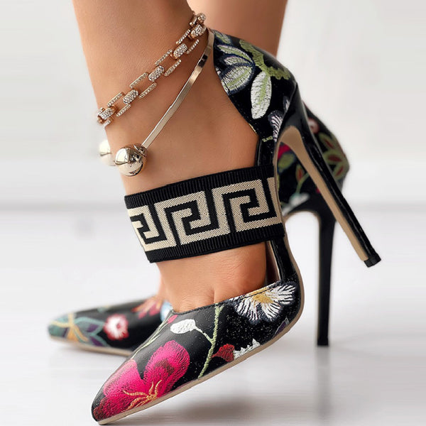 swvws - Black Casual Patchwork Printing Pointed Out Door Shoes (Heel Height 4.72in)