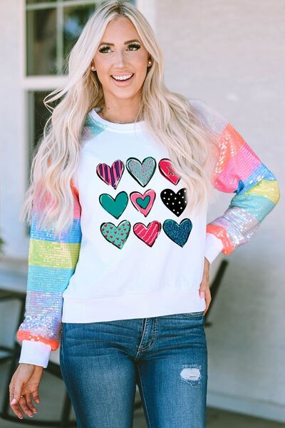 swvws Heart Graphic Sequin Long Sleeve Sweatshirt