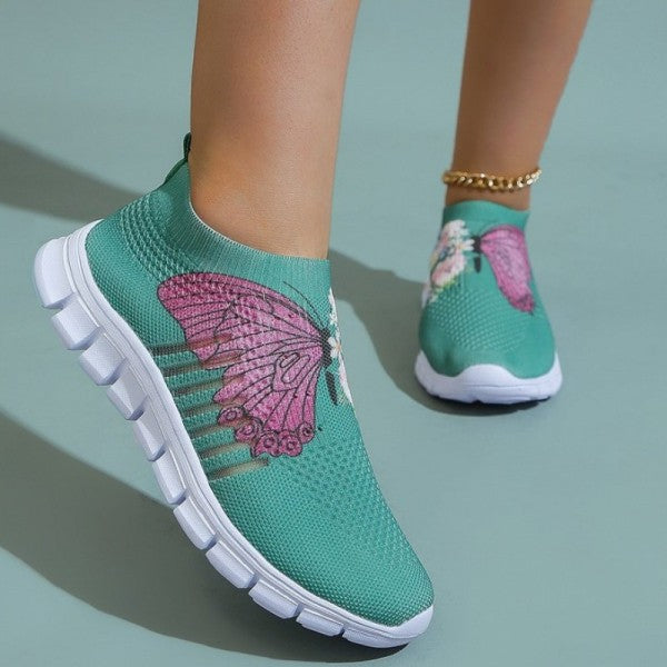 swvws - Cyan Casual Patchwork Printing Round Comfortable Shoes