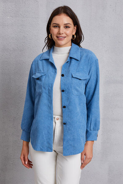 swvws Pocketed Button Up Dropped Shoulder Jacket