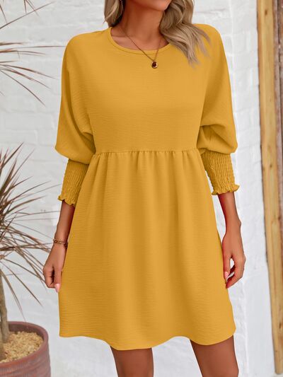 swvws Round Neck Lantern Sleeve Mini Dress