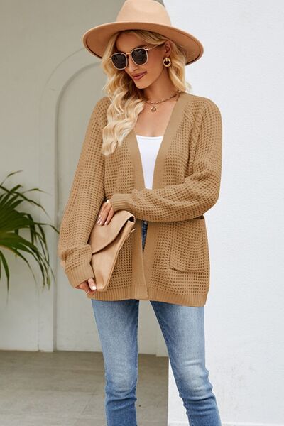 swvws Open Front Raglan Sleeve Pocketed Cardigan