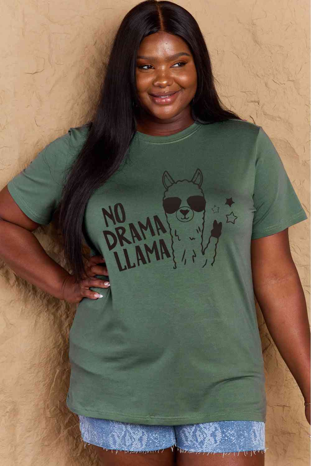 swvws Simply Love Full Size NO DRAMA LLAMA Graphic Cotton Tee