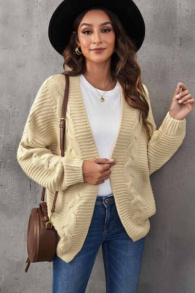 swvws Waffle-Knit Open Front Dropped Shoulder Sweater