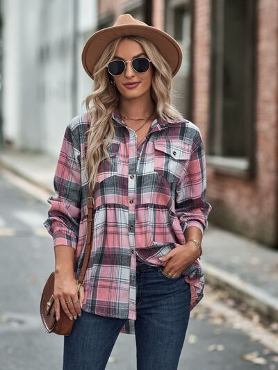 swvws Plaid Button Up Dropped Shoulder Shirt