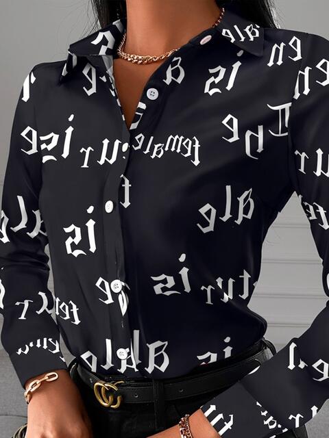 swvws Printed Collared Neck Long Sleeve Shirt