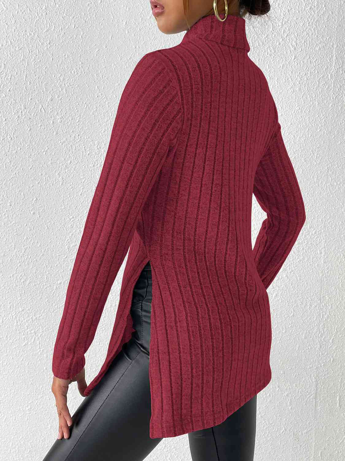 swvws Ribbed Turtleneck Long Sleeve Slit T-Shirt