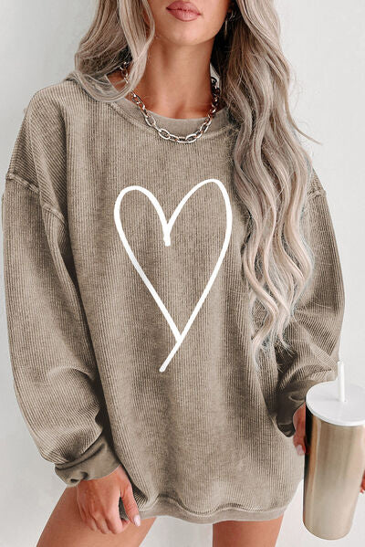 swvws Heart Round Neck Dropped Shoulder Sweatshirt