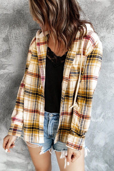 swvws Plaid Button Up Hooded Jacket