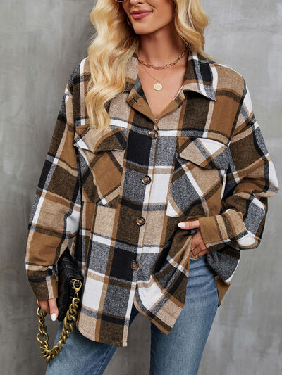 swvws Plaid Button Up Dropped Shoulder Outerwear