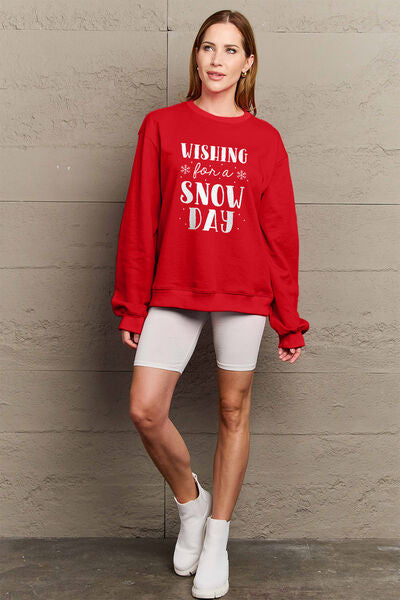 swvws Simply Love Full Size WISHING FOR A SNOW DAY Round Neck Sweatshirt