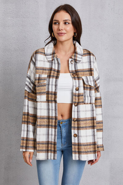 swvws Plaid Button Up Dropped Shoulder Outerwear