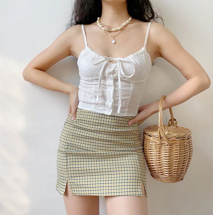 swvws - Olive Check Mini Skirt