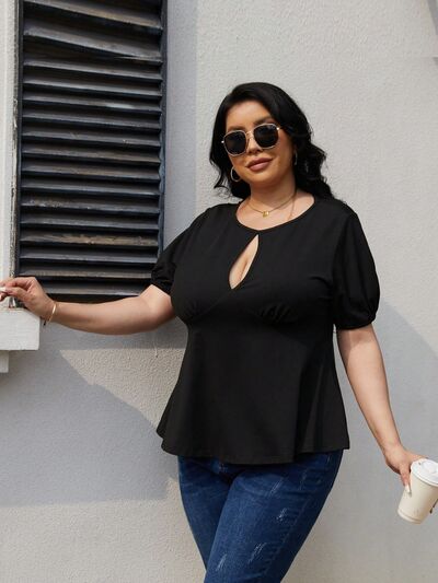 swvws Plus Size Cutout Short Sleeve Blouse