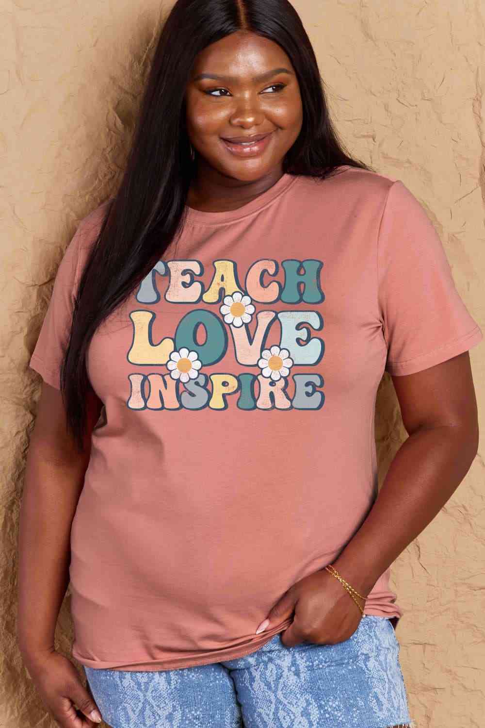 swvws Simply Love Full Size TEACH LOVE INSPIRE Graphic Cotton T-Shirt