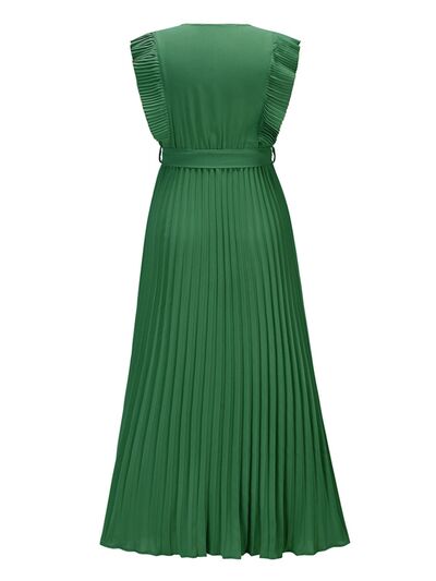 swvws Tied Surplice Cap Sleeve Pleated Dress