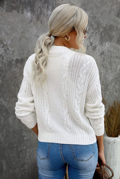 swvws Cable-Knit Button Up Dropped Shoulder Cardigan