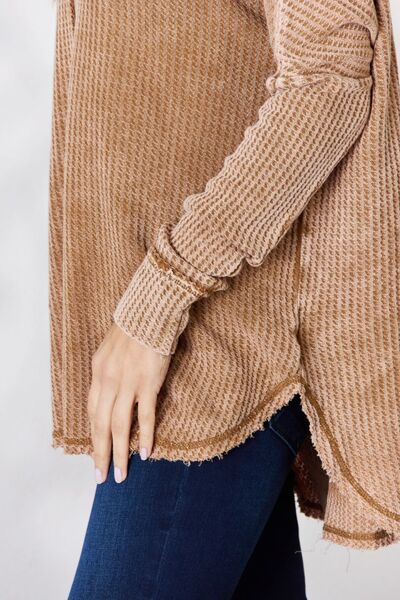 swvws Zenana Oversized Washed Waffle Long Sleeve Top