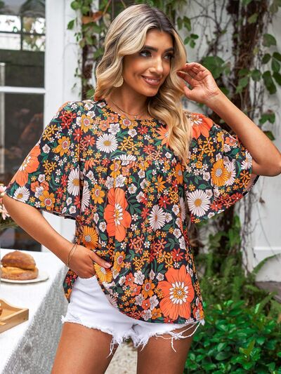 swvws Printed Round Neck Half Sleeve Blouse