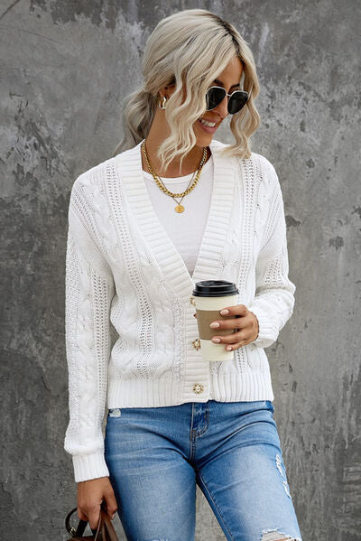 swvws Cable-Knit Button Up Dropped Shoulder Cardigan