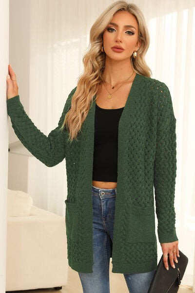 swvws Open Front Dropped Shoulder Cardigan with Pockets