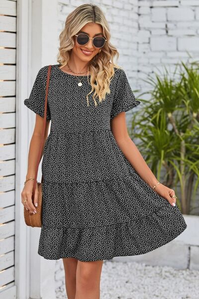 swvws Polka Dot Round Neck Tiered Dress