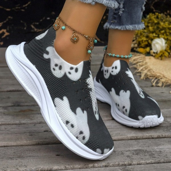 swvws - Black Casual Patchwork Printing Round Comfortable Out Door Shoes