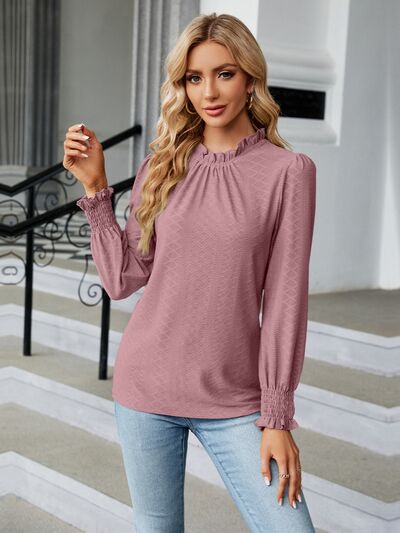 swvws Frill Mock Neck Lantern Sleeve Blouse