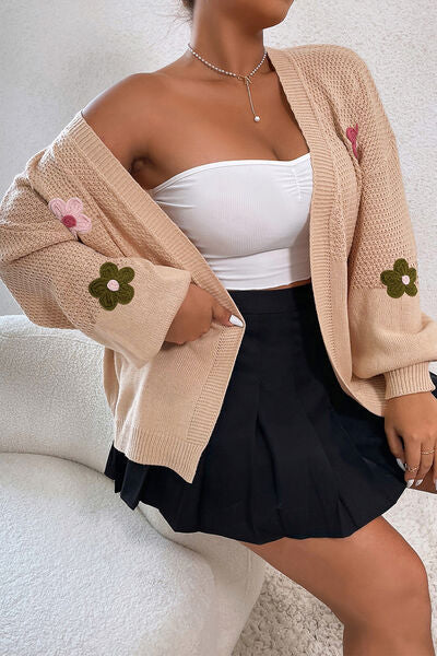 swvws Flower Open Front Dropped Shoulder Cardigan