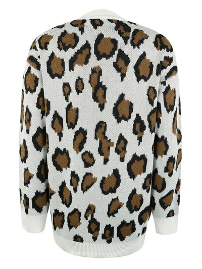 swvws Leopard Open Front Dropped Shoulder Cardigan